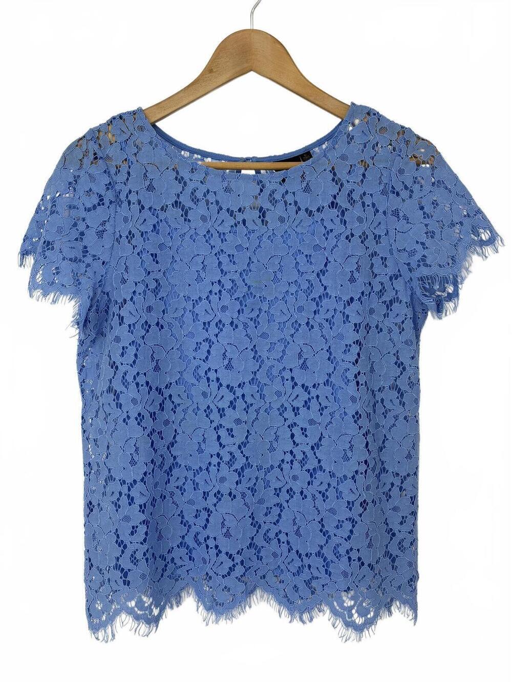 Rafaella Light Blue Floral Lace Short Sleeve Blouse Women's size Small